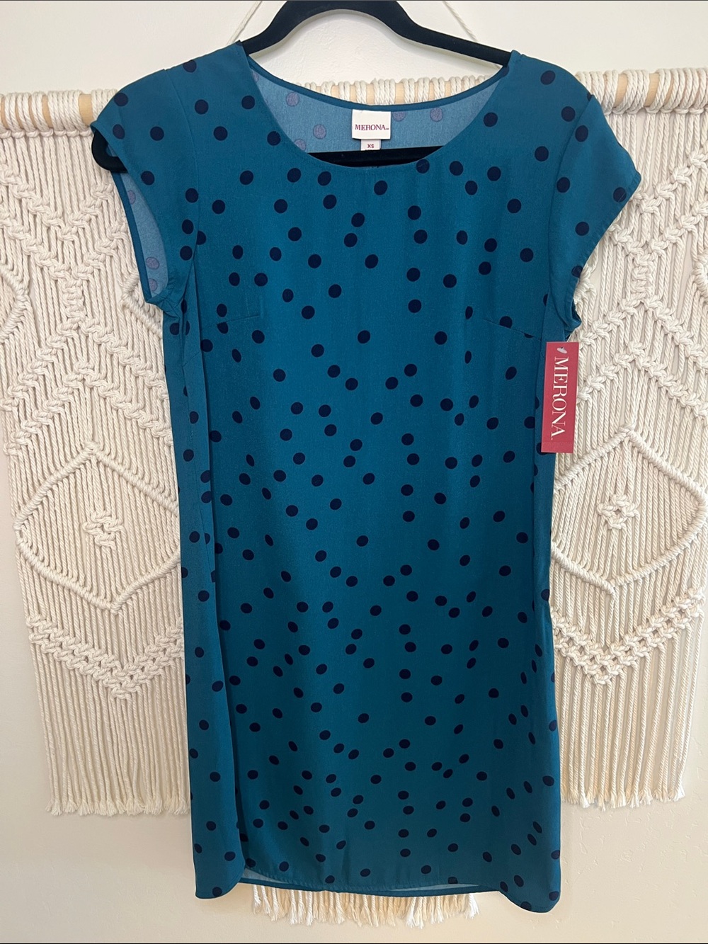 Merona Teal Dress with Navy Polka Dots